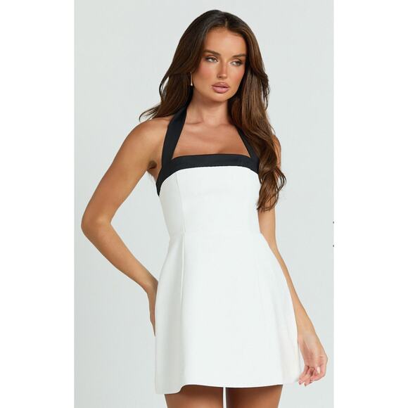 Showpo. Broome Contrast Halter Tie Tulip Skirt Mini Dress - Picture 9 of 10